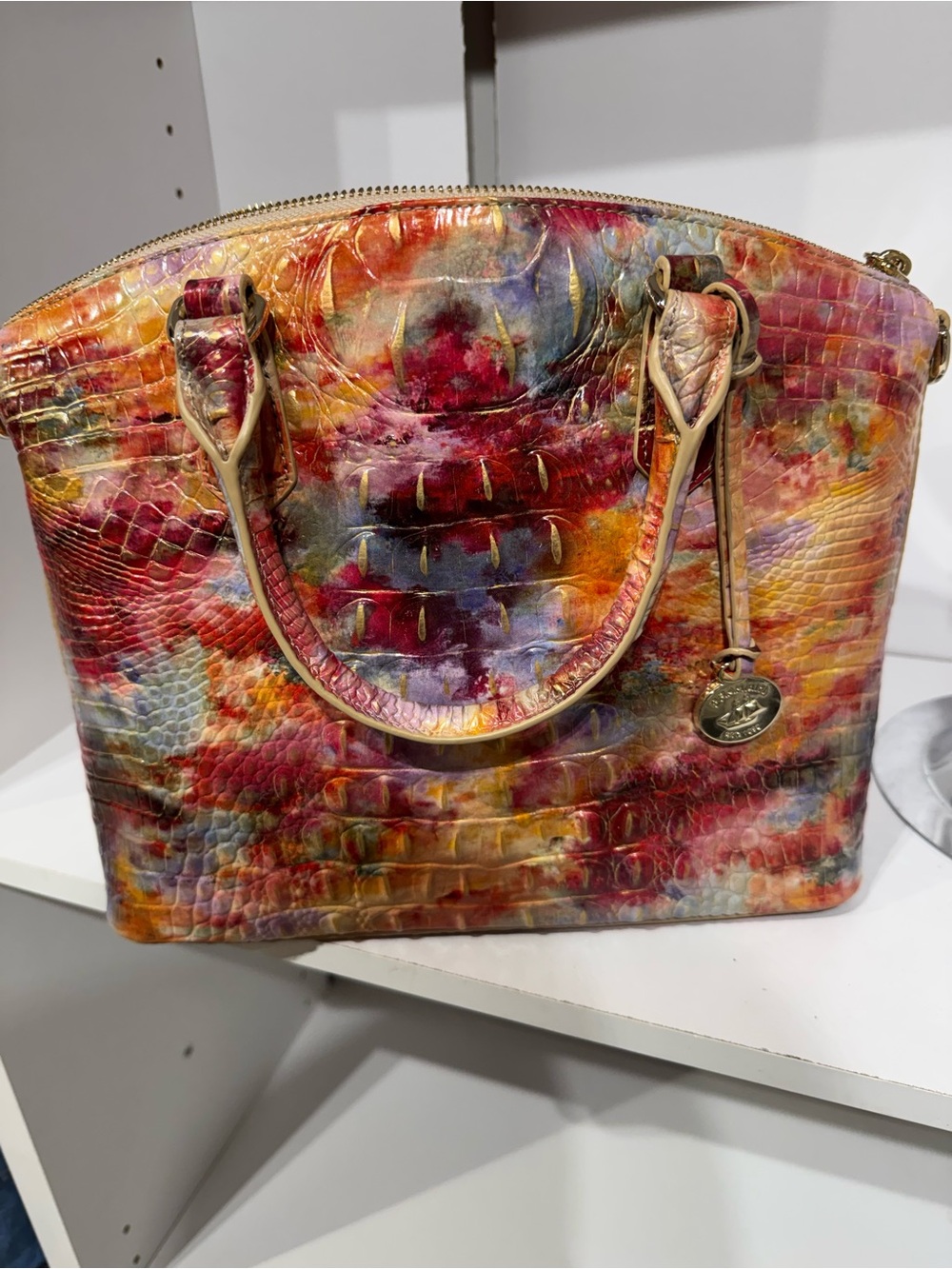 Brahmin happy hour Embossed Leather Satchel in Red, Yellow, Blue - Picture 3 of 3
